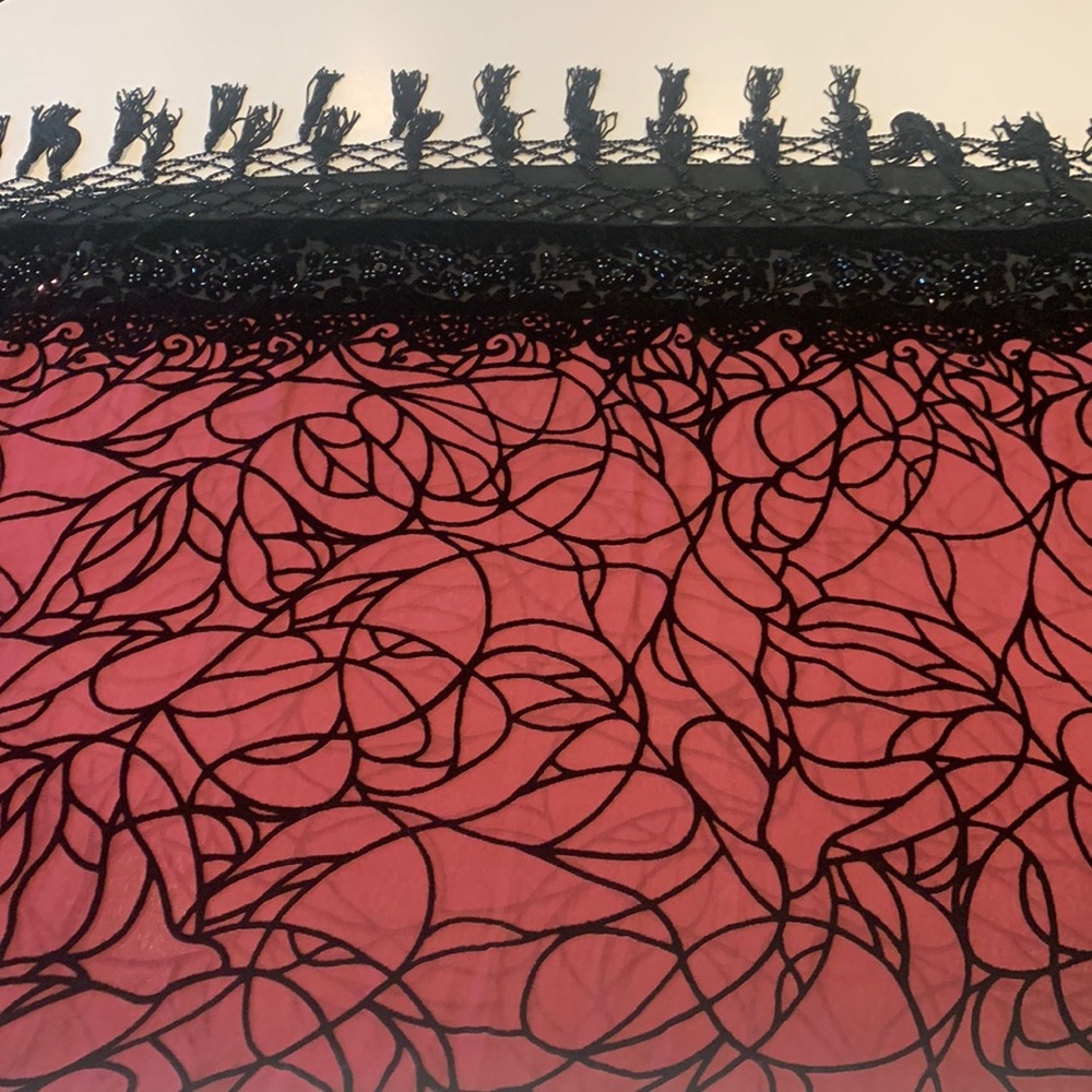 Shana K Silk Velvet tassel beaded scarf